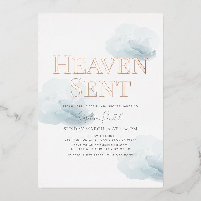 Heaven Sent Blue Cloud Boy Baby Shower (Front)