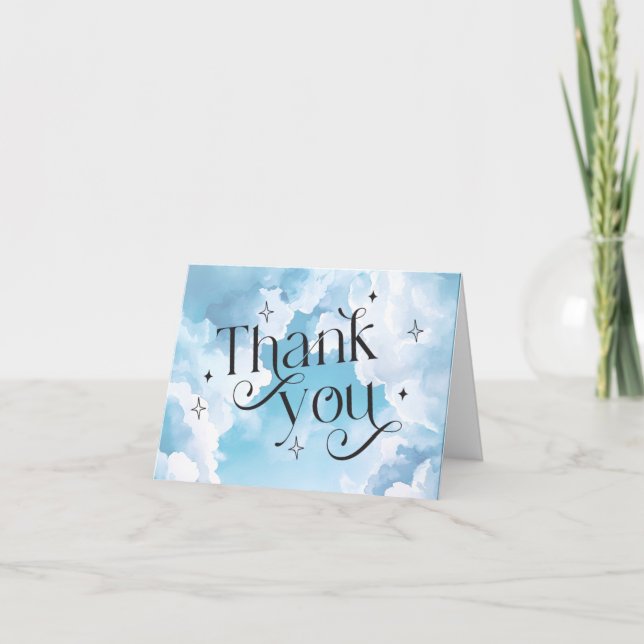 Heaven Sent Blue Sky Baby Shower Blue  Lettering Thank You Card (Front)