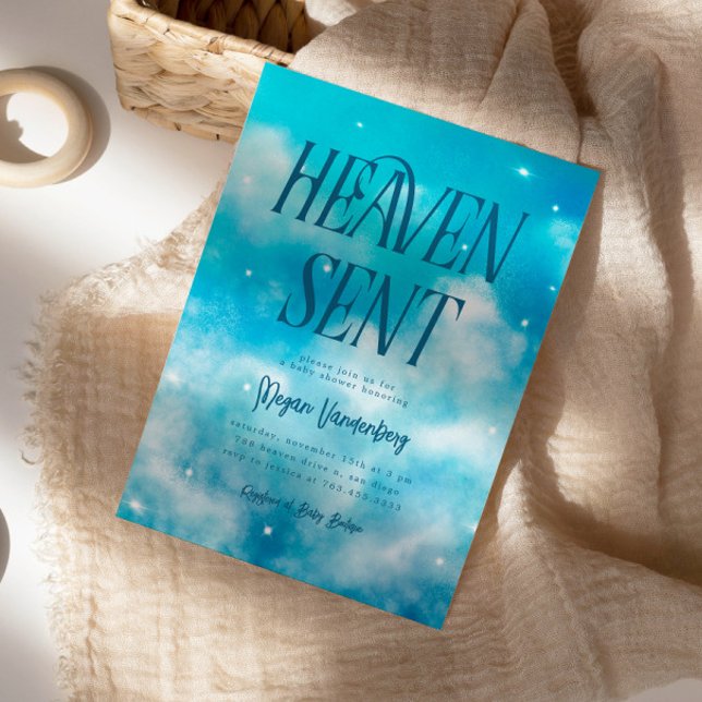 Heaven Sent Blue Sky Baby Shower Invitation (Creator Uploaded)