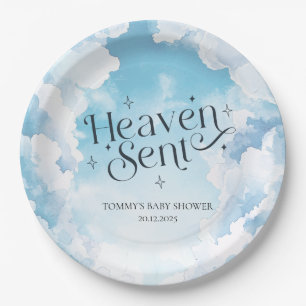 Heaven Sent Blue Sky Clouds Baby Shower Custom Paper Plate