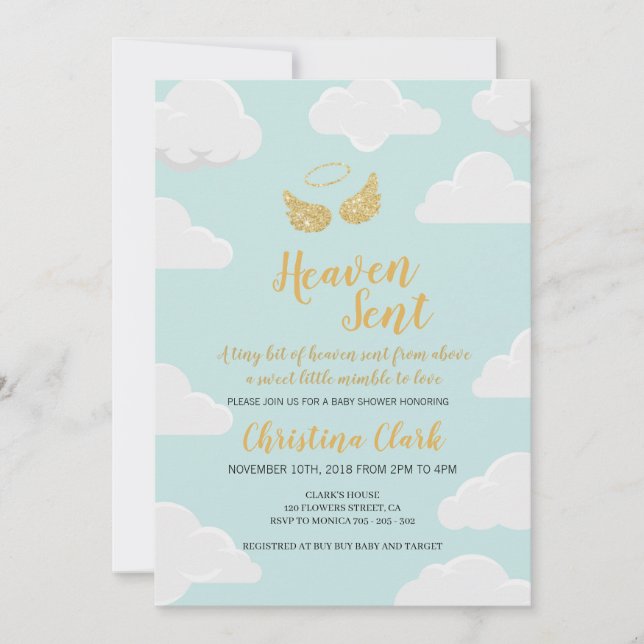 Heaven Sent Boy Baby Shower Invitation (Front)