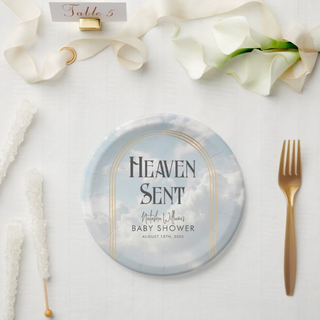 Heaven Sent Clouds Sky Boho Arch Baby Shower Paper Plate (Wedding)