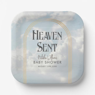 Heaven Sent Clouds Sky Boho Arch Baby Shower Paper Plate