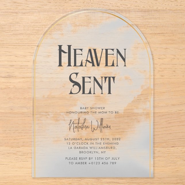 Heaven Sent Cloudy Baby Shower Acrylic Invitation (Front)