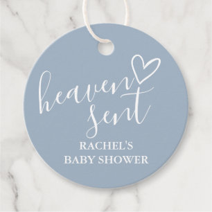 Heaven Sent Dusty Blue Boy Baby Shower Favour Tags
