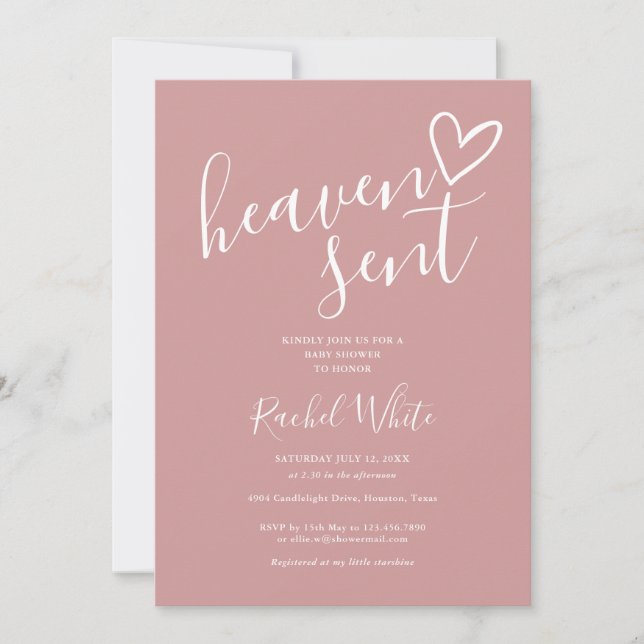 Heaven Sent Dusty Rose Pink Photo Girl Baby Shower Invitation (Front)