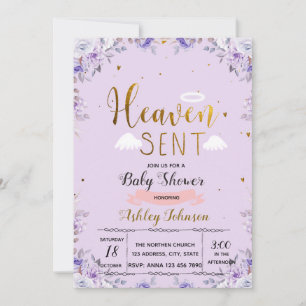 Heaven sent girl purple invitation