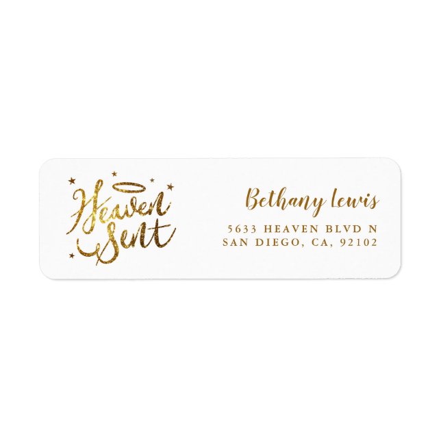Heaven Sent Gold White Baby shower Adresse de reto (Devant)