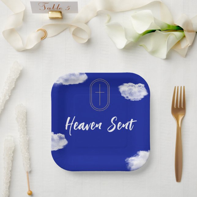 Heaven Sent New Baby Decor Theme Paper Plates (Wedding)