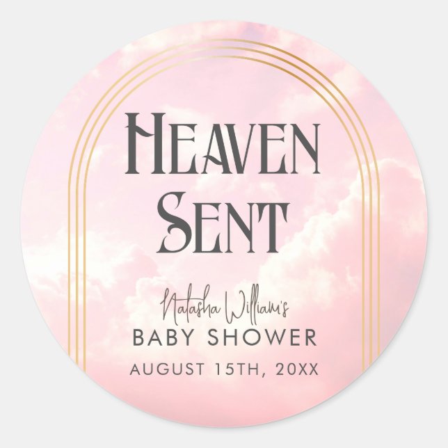 Heaven Sent Pastel Pink Clouds Baby Shower Sticker (Front)