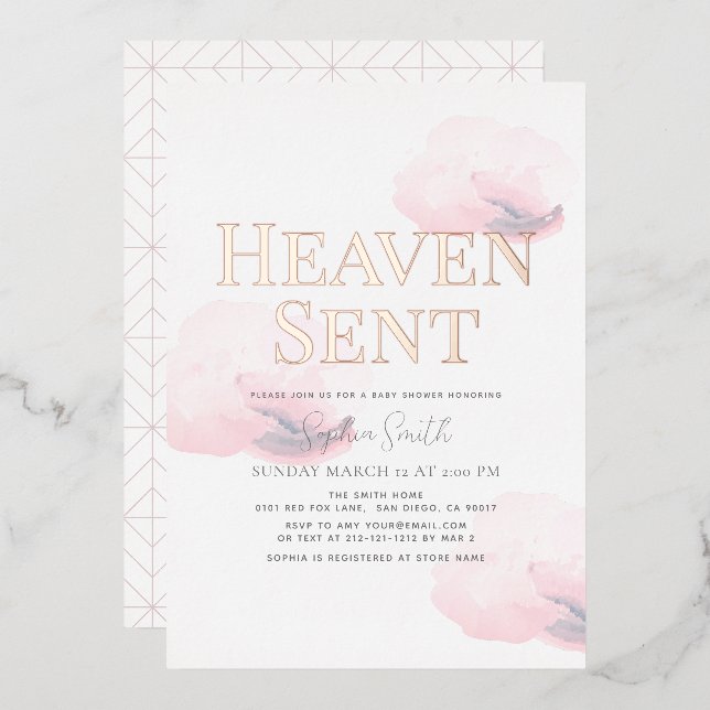 Heaven Sent Pink Cloud Girl Baby Shower (Front/Back)