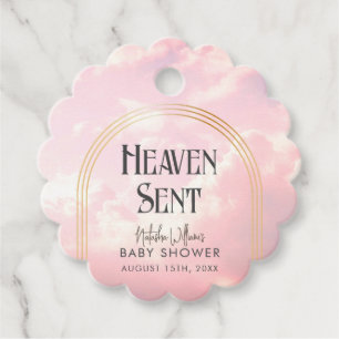 Heaven Sent Pink Clouds Sky Boho Arch Baby Shower Favour Tags