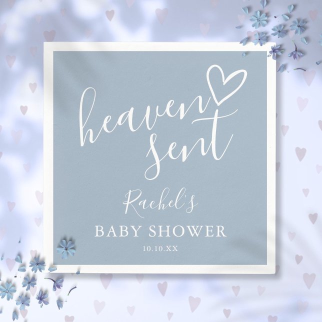 Heaven Sent Script Dusty Blue Boy Baby Shower Napkin (Heaven Sent Script Dusty Blue Boy Baby Shower Napkins)