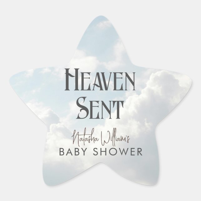Heaven Sent Sky Blue Clouds Baby Shower Sticker (Front)