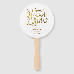Heaven Sent White and Gold Baby Shower Hand Fan