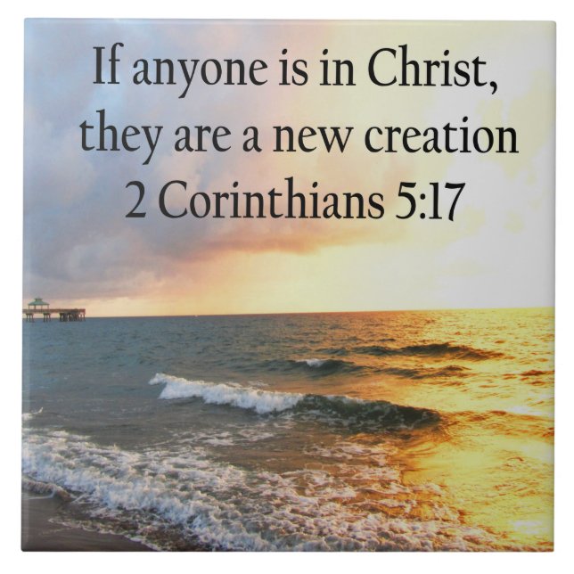 HEAVENLY 2 CORINTHIANS 5:17 OCEAN PHOTO DESIGN TILE (Front)