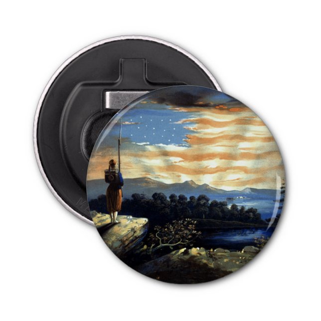 Heavenly American Flag in Sky, Zouave Civil War Bottle Opener (Front)