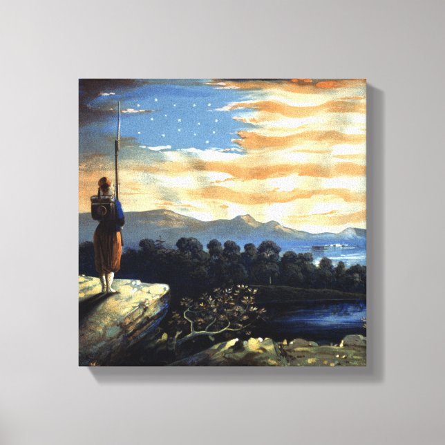 Heavenly American Flag in Sky, Zouave Civil War Canvas Print (Front)