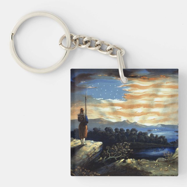 Heavenly American Flag in Sky, Zouave Civil War Keychain (Front)