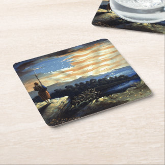 Heavenly American Flag in Sky, Zouave Civil War Square Paper Coaster