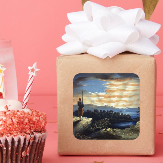 Heavenly American Flag in Sky, Zouave Civil War Square Sticker (Party)