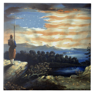 Heavenly American Flag in Sky, Zouave Civil War Tile
