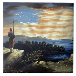 Heavenly American Flag in Sky, Zouave Civil War Tile