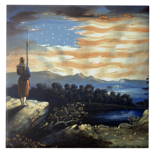 Heavenly American Flag in Sky, Zouave Civil War Tile (Front)