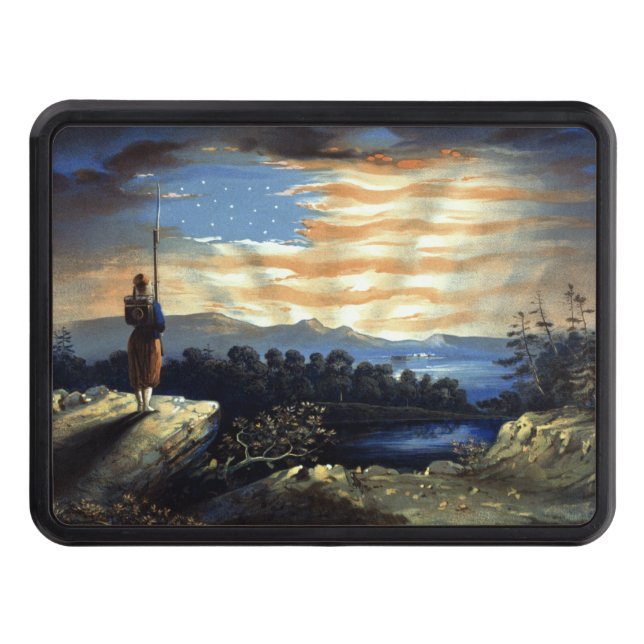 Heavenly American Flag in Sky, Zouave Civil War Trailer Hitch Cover (Front)