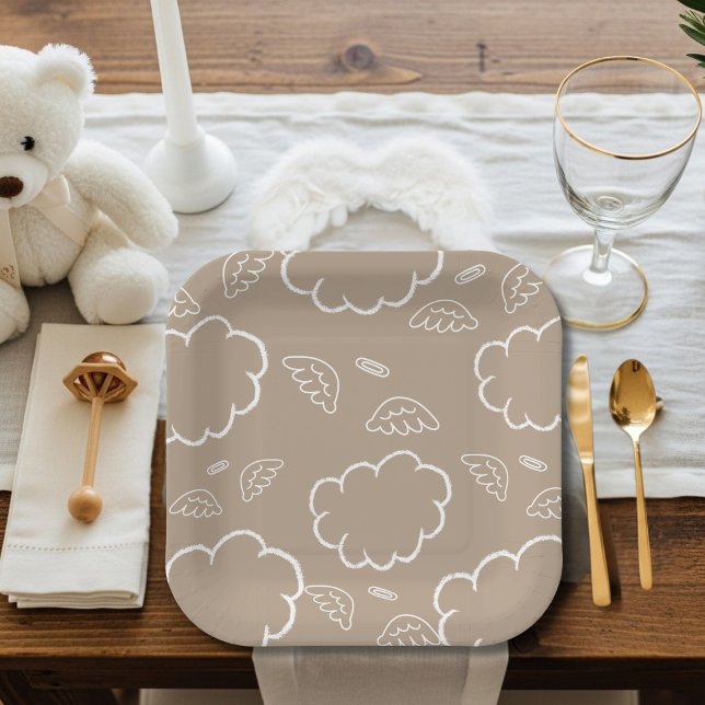  Heavenly Angel Halo Cloud  Beige   Paper Plate (Heavenly Angel Halo Cloud Beige Paper Plates)