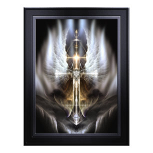Heavenly Angel Wing Cross Black Fractal Art Photo Print