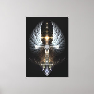 Heavenly Angel Wing Cross Canvas Print Black