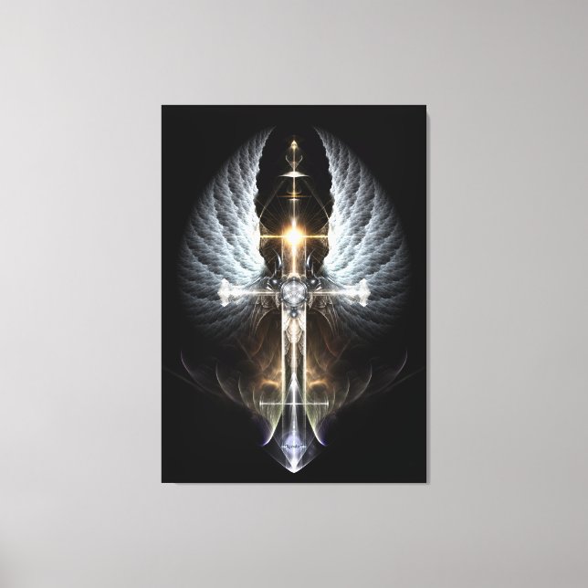 Heavenly Angel Wing Cross Canvas Print Black (Front)