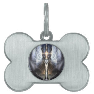 Heavenly Angel Wing Cross Fractal Art Pet Tag