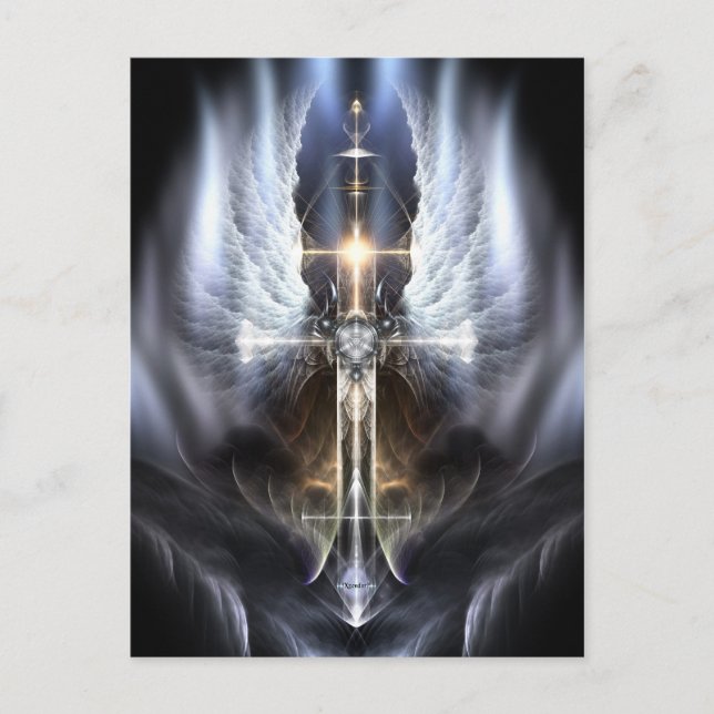 Heavenly Angel Wing Cross Fractal Art Postcard (Front)