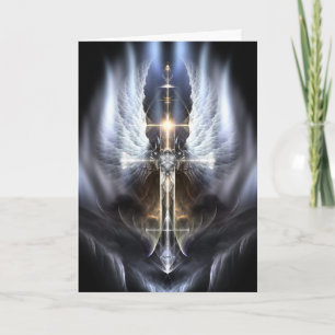 Heavenly Angel Wing Cross Fractal Greeting Card