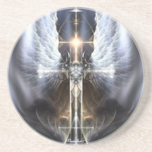 Heavenly Angel Wing Cross Sandstone Coaster