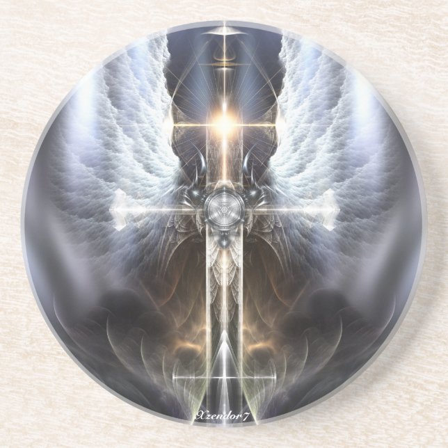 Heavenly Angel Wing Cross Sandstone Coaster (Front)