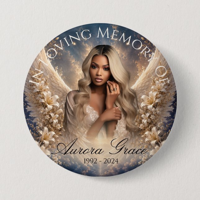 Heavenly Angel Wings Memorial Button (Front)