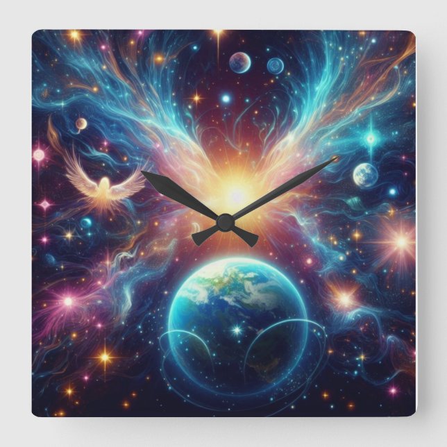 Heavenly Angels on a Square Wall Clock (Front)