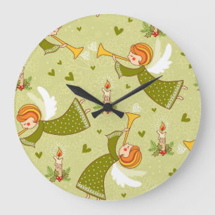 Heavenly Angels: Vintage Childish Pattern Large Clock