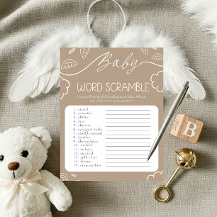 Heavenly Beige Baby Word Scramble Game Invitation