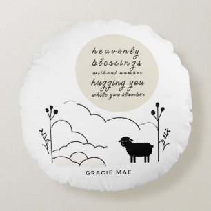 Heavenly Blessings Prayer Neutral Colours Shee Round Pillow