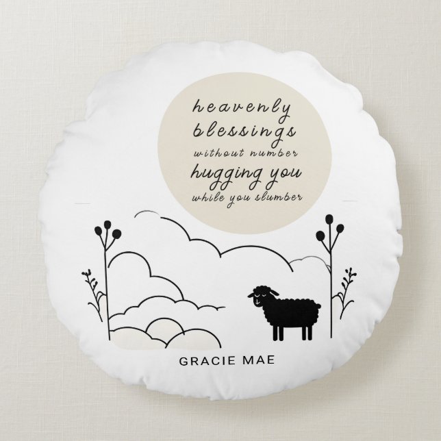 Heavenly Blessings Prayer | Neutral Colours | Shee Round Pillow (Front)