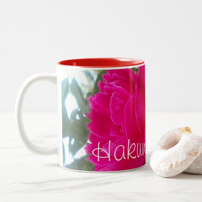 Heavenly Bloom: A Rose Against the Sky Two-Tone Coffee Mug (With Donut)