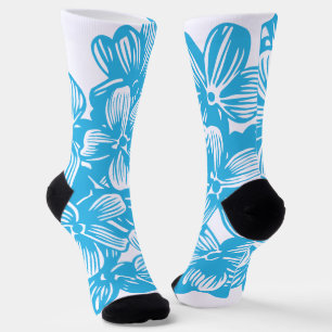 Heavenly Blue Botanical Hydrangea Flower Blossoms Socks