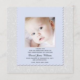 Heavenly Blue Damask Photo Thank You / Notecard