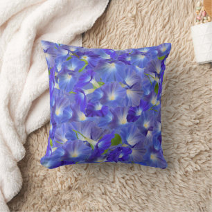 Heavenly Blue Morning Glory 3D Floral Throw Pillow