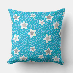 Heavenly blue polka dot retro with stars throw pillow