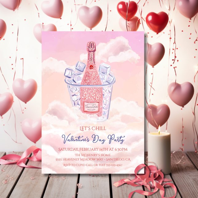 Heavenly Champagne Bucket Valentine's Party Invitation (Creator Uploaded)